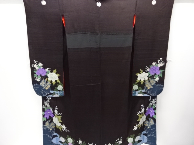 JAPANESE KIMONO / ANTIQUE FURISODE / SILK / CHIRIMEN / KINSHA / EMBROIDERY / FLOWER & BIRD